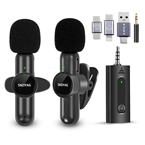 SNZIYAG Microfono inalámbrico de Solapa para iPhone/Android/Cámara/PC,micrófono Doble Plug and Play inalámbrico para grabación de Video,Youtube,Vlog,Tiktok,entrevistas (Black-3.5mm-2Pcs Mic)