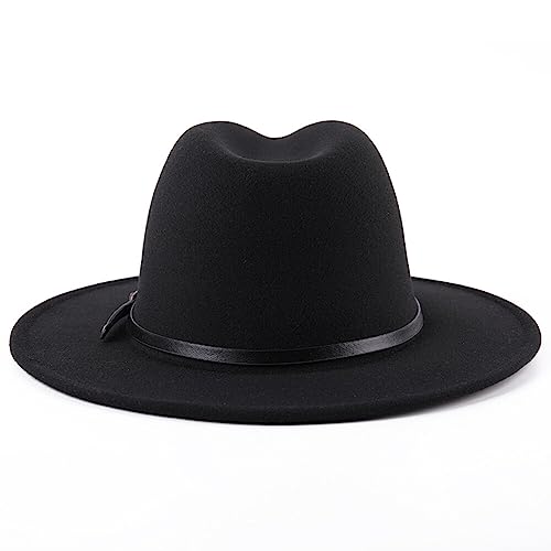 Sombrero clásico de mezcla de lana con hebilla de cinturón de ala ancha, sombrero de iglesia, gorra de jazz, gorras de trilby para hombres, mujeres, bodas, fiestas