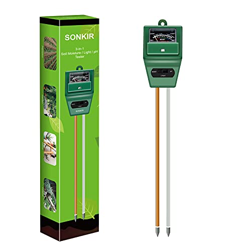 Sonkir Medidor de pH de Suelo, 3 en 1, medidor de humedad del suelo/luz/pH del Suelo, Kits de Herramientas de jardinería para el Cuidado de Las Plantas, Ideal para jardín, césped, Granja (Verde)