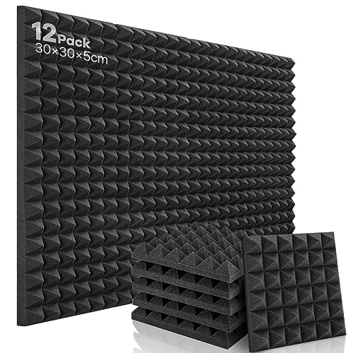 Soundsbay 12 Piezas 30×30×5cm Paneles Acústicos para Reducción de Ruido Aislante Acustico Pared para Estudio, Podcasting, Estudios de Grabación, Oficinas
