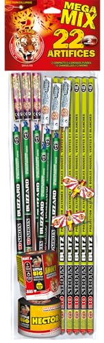 SPARKLERS Club Surtido de 22 fuegos artificiales Bolsa Mega Mix, helicópteros, cohetes y compactos. Ideal para tus eventos, para niños y adultos, efecto garantizado – Categoría F1