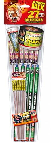 SPARKLERS Club Surtido de 27 fuegos de artificio bolsa JUNIOR MIX, volcán, remolinos voladores y compactos. Ideal para tus eventos, para niños y adultos, efecto garantizado – Categoría F1