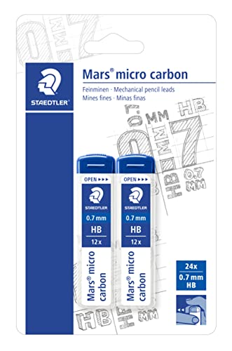STAEDTLER Mars micro carbon 2507HBBK2D. Minas finas de grafito. Blíster con dos tubos de 12 minas HB de 0,7 mm, negro