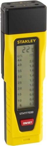 STANLEY 0-77-030, Comprobador/Medidor Humedad, Precisión 2%, Equipado con Clavijas Roscadas de Acero Inoxidable, Carcasa Resistente a los Golpes, Apagado Automático