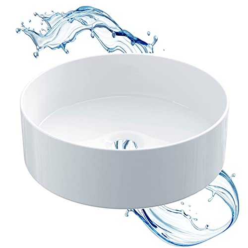 Starbath Plus - Lavabo de Cerámica - Con Forma Redonda - Color Blanco Brillo - Medidas 35 x 35 x 12 cm - Ideal para Poner sobre Encimera de Muebles de Baños y Aseos