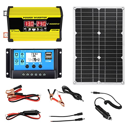 Steadybombb Kit Completo de energía Solar,Completo de Panel Solar de 12 voltios Inversor convertidor de 300 vatios | DC12V a AC110/220V 30A Controlador Solar con Puertos USB y Pantalla LED
