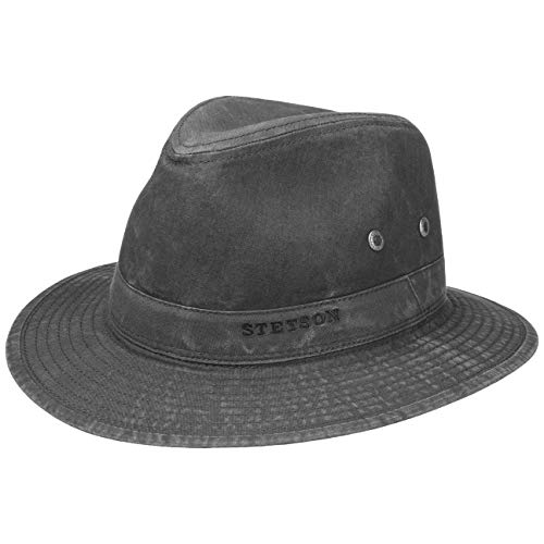 Stetson Sombrero Organic Cotton para Hombre - Sombrero de Tela de algodón orgánico - Sombrero de Viaje con protección UV 40+ - Sombrero de algodón sostenible - Primavera/Verano Negro XL (60-61 cm)