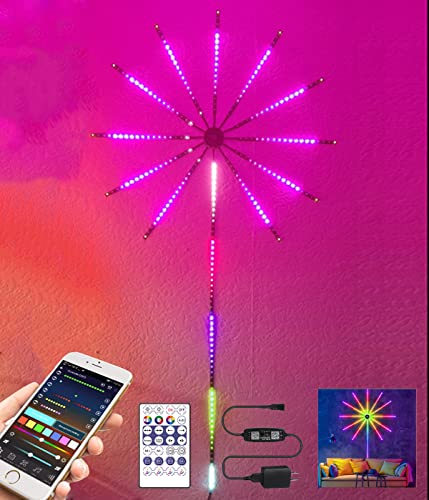 SUBOSI Tira de luces LED de fuegos artificiales Bluetooth, fuegos artificiales LED 360 de color de sueño con aplicación, tira de luces LED de Control de sonido de alta sensibilidad de música