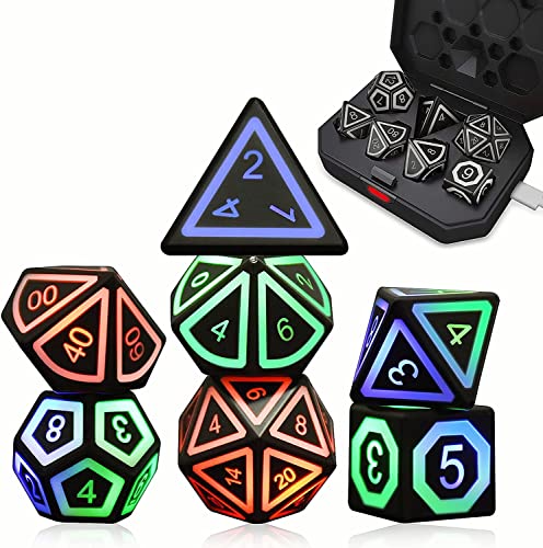 Sunswendi Juego de 7 dados DND, juegos de mesa D&D, dados poliédricos iluminados, 20S LED brillantes equilibrados, dados luminosos DND, dados electrónicos, RPG, juego de mesa (B)