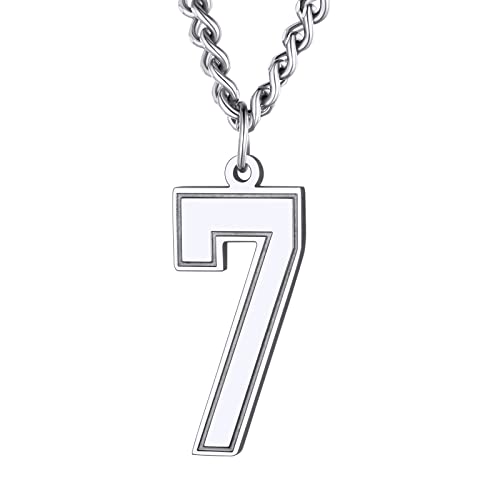 Supcare Collar Colgante de Acero inoxidable Collar Números 7 Colgante Cadena para Mujer Hombres Número de la Suerte Collar Colgante Numero Suerte Personalizado Regalo Aniversario (Número 7(plata))