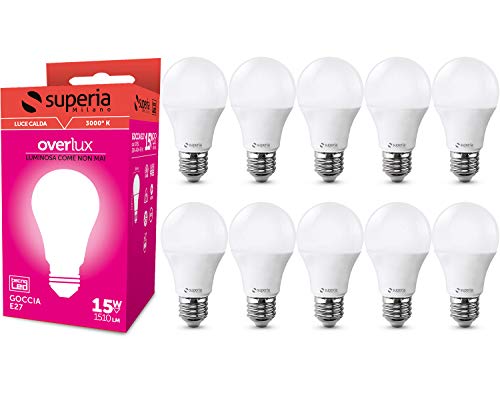 Superia E27 Bombilla led, Esférica,15W (Equivalente 85W), luz caliente 3000K, 1500 lumen, OP15C, 10 Piezas