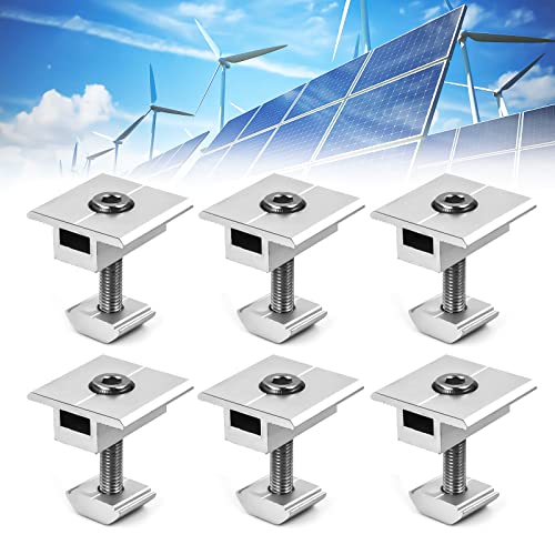 Sweetone Soporte de Panel Solar Aluminio, 6 Piezas Abrazaderas Centrales para Panel Solar, Soporte Placas Solares de Aleación, Soporte de Montaje de Panel Solar para Tejado, Caravana, RV, Barco (30mm)