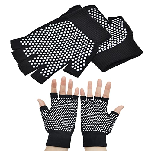 SwirlColor Guantes Antideslizantes para Yoga, Pilates, sin Dedos, con Puntos de Silicona Blancos (1 par de Guantes), EU 36-38