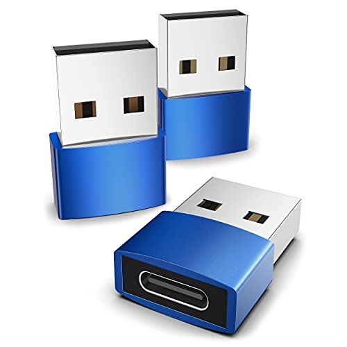 Syntech Adaptador USB C hembra a USB macho (3 unidades), convertidor tipo C a USB A, compatible con ordenadores portátiles, bancos de energía, cargadores, para iPad Air 4, iPhone 11/17 Pro Max, azul
