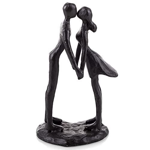 Sziqiqi Estatua de Pareja de Besos de Hierro Figura Decorativa Moderna Esculturas Románticas Adornos, Figura Abstracta de Metal Negro Regalo para Navidad Aniversario San Vanlentín Boda