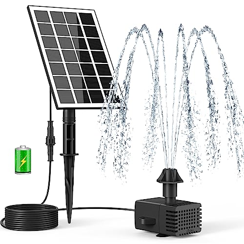 SZMP Fuente Solar Jardin Exterior 3.5W con Baterías 2000 mAh,2023 Nuevo 16.4ft Cable Bomba de Agua Solar,Solar Fuente con 8 boquillas para Estanque de Jardín Fuente,Baño para Pájaros,Decorativas