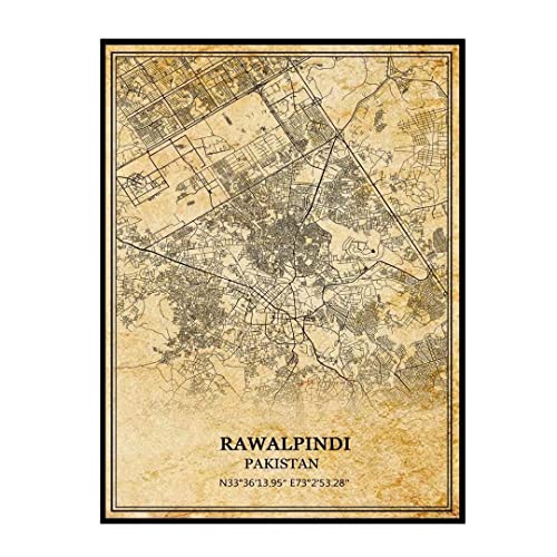 TANOKCRS Rawalpindi Pakistán - Póster de mapa vintage para pared, diseño de mapa de carretera de la ciudad, regalo de recuerdo de viaje, decoración del hogar, sin marco