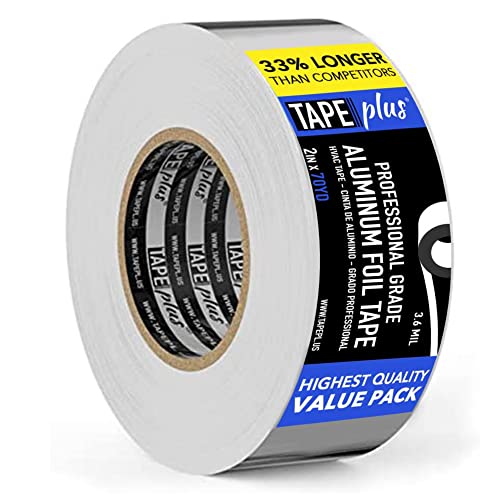 TapePlus - Cinta adhesiva de aluminio aislante térmico profesional - 5 cm x 64 m - Rollo de aluminio adhesivo de alta temperatura de reparación - para sellar la ventilación y el aire acondicionado