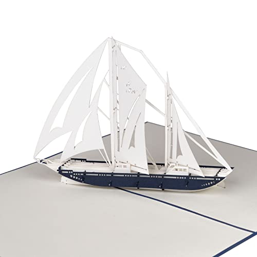Tarjeta de felicitación emergente 3D, de saludo, cumpleaños, regalo, bono de viaje, navegar, hecho a mano - Barco de vela, yate 3D - SWEETPOPUP 167