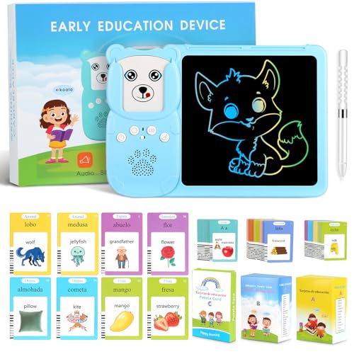 Tarjetas Flash Parlantes (Bilingüe Inglés Español) Juguetes Educativos Montessori Infantiles para de 2 3 4 5 6 Años, Cuenta con 225 Tarjetas de Doble y 510 Palabras