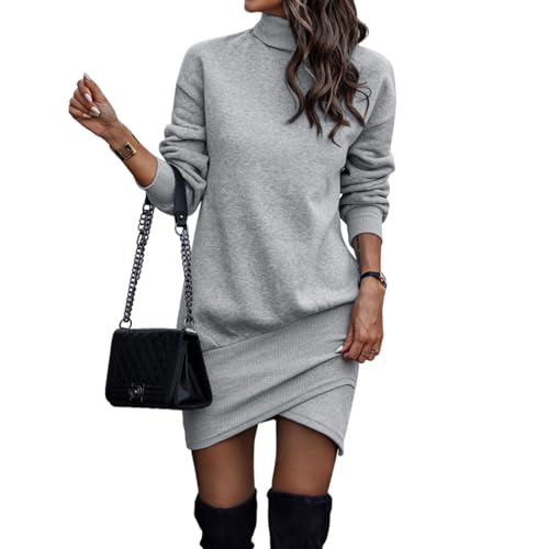 TBSCWYF Vestido de Punto para Mujer Elegante Vestido de Suéter de Cuello Alto Jersey de Manga Larga de Una Línea para Otoño Invierno Vestido