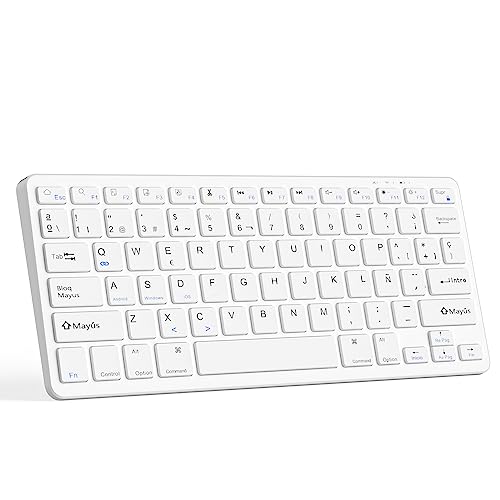 Teclado Bluetooth Teclado Inalámbrico Ultrafino Compatible con iOS/Android/Windows Sistema Teclado Español Recargable para iPad/Mac/iPhone/PC/Laptop/Smartphone/Tablet/Ordenador QWERTZ ES Layout