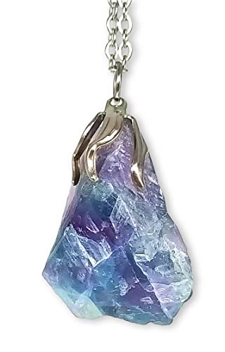 TENET Collar con colgante de mineral, con piedras semipreciosas, joyería artesanal, hecho a mano, fluorita arcoíris en bruto