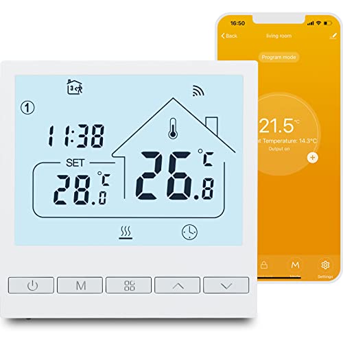 Termostato Digital WiFi,Termostatos de Suelo Radiante eléctrico Smart Room Tuya,Termostato programable con App de Control por Voz para Alexa/Google Assistant 16A