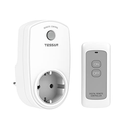 TESSAN Enchufe con Mando a Distancia Inalámbrico, Alcance de 25M, Control Remoto con Enchufe Conmutable, para Uso en Interiores, Blanco