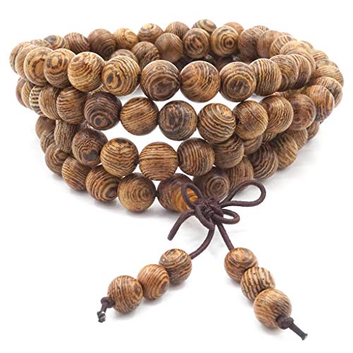 Thajaling 108 Cuentas de Oración Pulsera Mala, Madera Natural Budista Tibetano Buda Meditación Collar Mala Pulsera