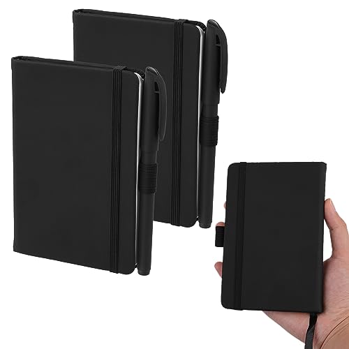 Thinp Paquete de 2 cuadernos de bolsillo, 3.7 x 5.7 pulgadas, cuaderno pequeño de bolsillo con bolígrafo, mini cuadernos pequeños A6, diario de piel sintética para hombres y mujeres, trabajo, viajes,