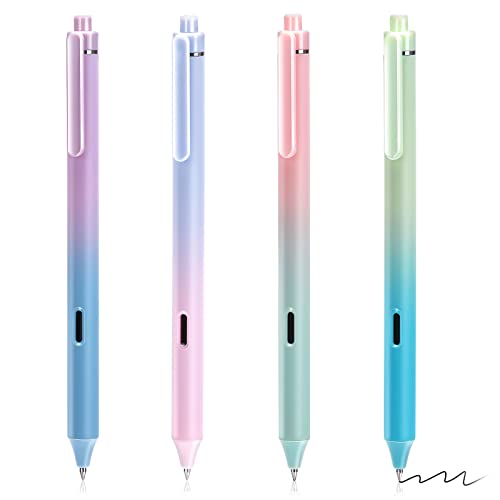 TIESOME 4pcs 0.5mm Bolígrafos de Gel, Bolígrafo Retráctil con Tinta Negra y Punta Fina de Agarre Cómodo Escritura Suave Gradiente Barril para Diario Tomar Notas Dibujar Papelería