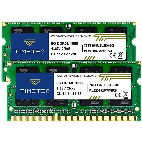 Timetec 16GB Kit (2x8GB) DDR3L/DDR3 1600 MHz PC3L-12800 / PC3-12800 SODIMM Laptop Notebook PC Memoria RAM Módulo Actualización