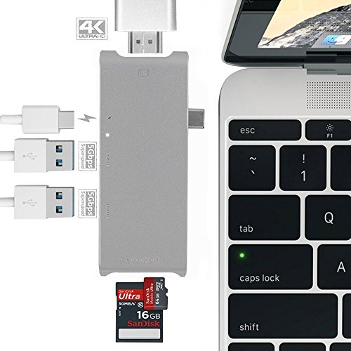 Tipo C USB 3.0 A USB-C 4 K HDMI adaptador, junefish USB tipo C Hub, Lector de tarjetas, 2 puertos USB 3.0 para Macbook Pro 2015/2016, Google Chromebook 2016 y más dispositivos USB C