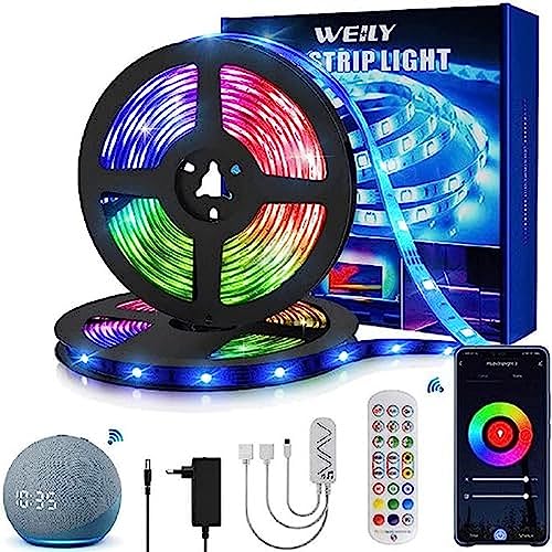 Tiras Led 15M, WEILY Luces Led Habitacion 15M RGB Multicolor Control Remoto Música Tiras Led Funciona con Alexa, Google Asistente y App para Decoración [Clase de eficiencia energética A++]