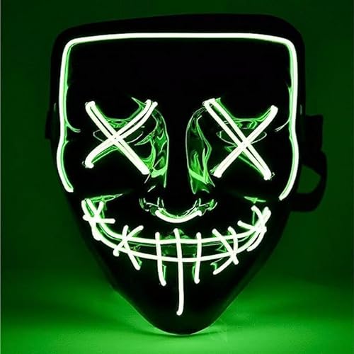 TK Gruppe Timo Klingler Máscara de terror LED verde - como de Purge con 3 efectos de luz, controlable, para Halloween - Disfraz para hombres y mujeres (green)