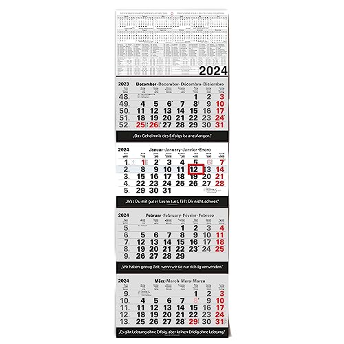 TOBJA Calendario 4 meses 2024 calendario de pared grande - sin publicidad con deslizador de fecha | Calendario de oficina, resumen mensual | XXL 96 x 33 cm planificador Negro