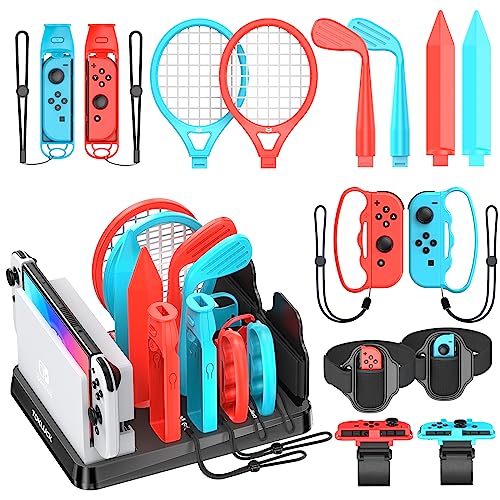 Tokluck 15 en 1 Accesorios Switch Sports 2023, Kit de Accesorios para Nintendo Switch Sports con Organizador para Consola Switch/OLED y Accesorios de Juegos Deportivos Switch Sports