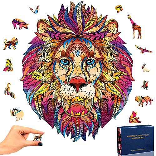 TOLOYE Puzzle de Madera, León Rompecabezas de Madera 3D Puzzle Madera con Forma de Animal única Puzzle Madera Animales para Adultos y Niños Colección de Juegos Familiares Regalo (León)