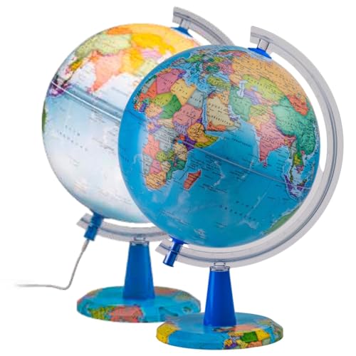 TOPGLOBE Globo terráqueo iluminado 20cm - Mapa italiano - político, educativo, geográfico, decoración de mesa