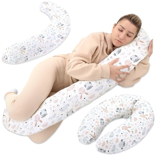 Totsy Baby Almohada Embarazada XXL - Algodón Almohada para Dormir de Lado cojin Embarazada Dormir y Lactancia Almohada Larga 165x70 cm Búhos