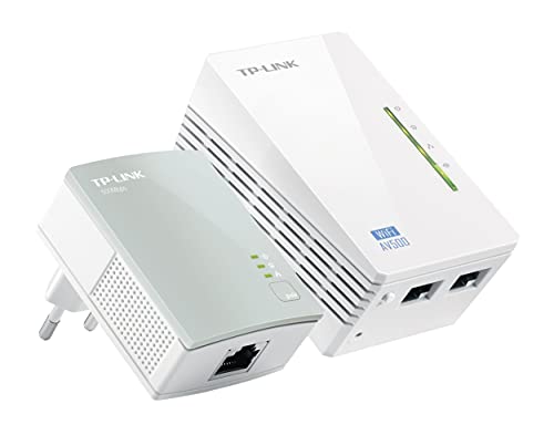 TP-Link - 2 Adaptadores de Comunicación por Línea Eléctrica (WiFi AV 600 Mbps, Extensor, Repetidores de Red, Amplificador y Cobertura Internet, 3 Puertos, Cable Ethernet), Color Blanco