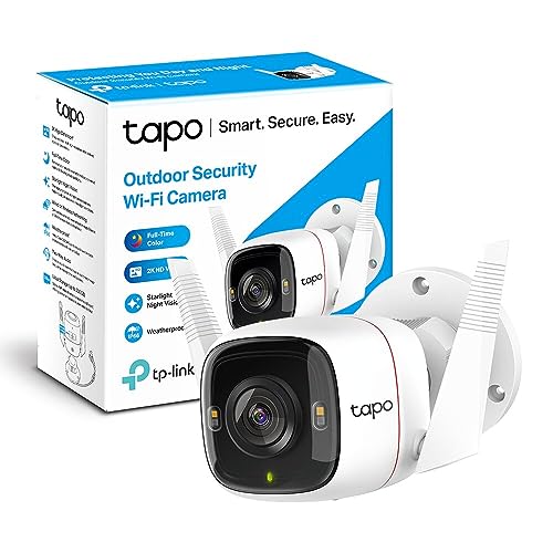TP-Link Tapo C320WS - Cámara Vigilancia WiFi Exterior/Interior, 2k,Resolución QHD 4MP, Visión Nocturna a Color, Notificaciones en Tiempo Real, IP66 Prueba de Agua, Compatible con Alexa, Blanco