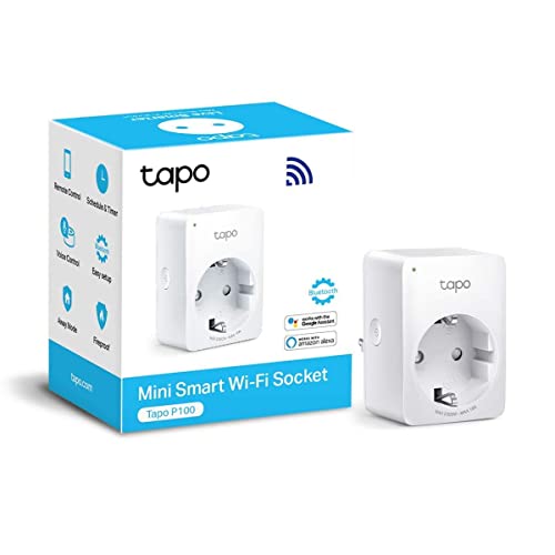 TP-Link TAPO P100 - Wi-Fi Mini Smart Plug, ideal para agendar ligar/desligar y economizar energía, si necesita HUB, compatible con Alexa y Google Home, cor branca