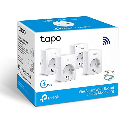 TP-Link Tapo P110(4-Pack) - Mini Enchufe Inteligente Wi-Fi (con Monitoreo Energético),Programar el Encendido/Apagado, Ahorro Energía, Compatible con Alexa y Google Home