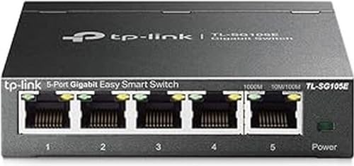 TP-Link TL-SG105E Unmanaged PRO Switch, 5 Puertos Gigabit Inteligente, Plug and Play, Gigabit Puerto, Caso Metal VLAN, QoS, Software de Gestión Inteligente Fácil, Negro