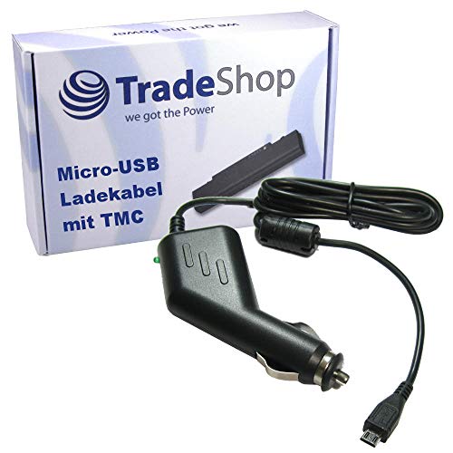 Trade-Shop TMC - Cable de carga para coche, 2 A, micro USB, 12 V, para sistema de navegación con antena para información de tráfico