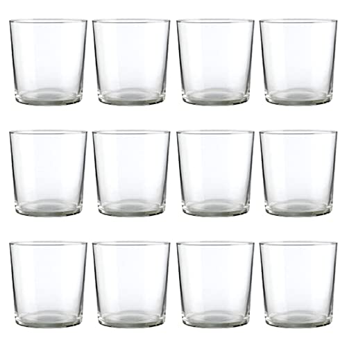 Tradineur - Pack de 1 Caja de vasos Modelo Pinta - Capacidad de 355 ML - Fabricado en Vidrio Resistente - Apto para lavavajillas - Tamaño aprox: Ø 8,3 x 8,8 cm - 12 Uds Total