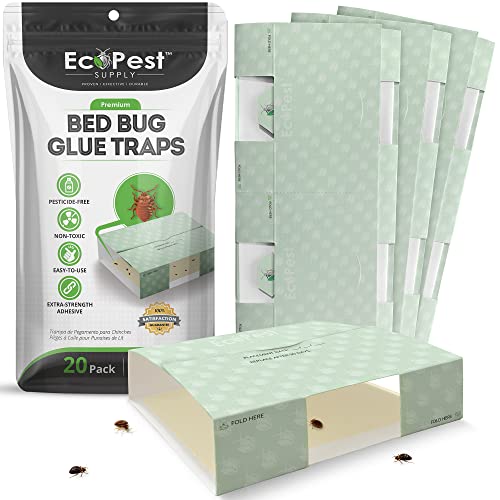 Trampas de Pegamento para Chinches – Paquete de 20 | Control de Plagas para Uso con Camas y Otros Muebles | Trampa Adhesiva para Insectos de Gateo, Monitor y Detector para Chinches de Cama