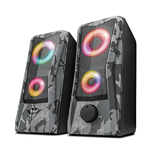 Trust Gaming GXT 606 Javv Altavoces PC Gaming 2.0 con Iluminación RGB, 12W, Alimentación USB, Jack 3,5 mm, Sistema de Altavoces para Ordenador, Portátil - Camuflaje Gris